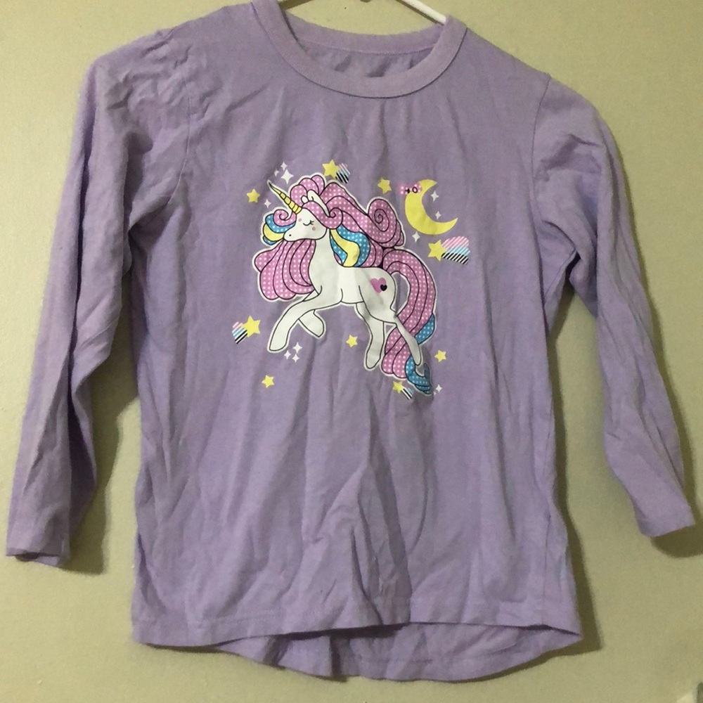Purple Long Sleeve Tee with Unicorn Graphic